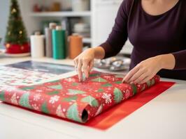 mujer envase regalos con fiesta temática envase papel ai generativo foto