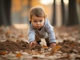 Adorable baby exploring the nature AI Generative photo