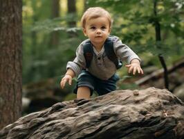 Adorable baby exploring the nature AI Generative photo