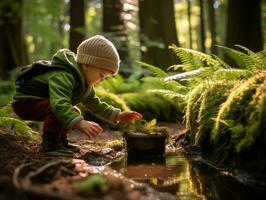 Adorable baby exploring the nature AI Generative photo