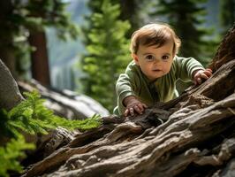 adorable bebé explorador el naturaleza ai generativo foto