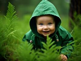 adorable bebé explorador el naturaleza ai generativo foto