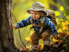 Adorable baby exploring the nature AI Generative photo