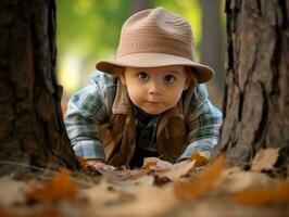 adorable bebé explorador el naturaleza ai generativo foto