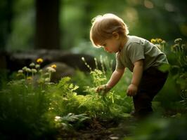 adorable bebé explorador el naturaleza ai generativo foto