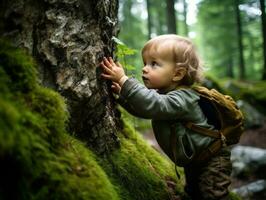 Adorable baby exploring the nature AI Generative photo