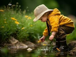 Adorable baby exploring the nature AI Generative photo