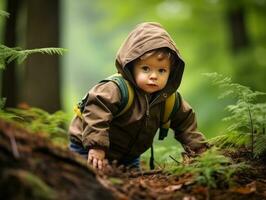 Adorable baby exploring the nature AI Generative photo