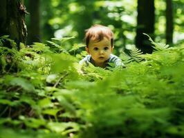 Adorable baby exploring the nature AI Generative photo