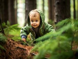 Adorable baby exploring the nature AI Generative photo