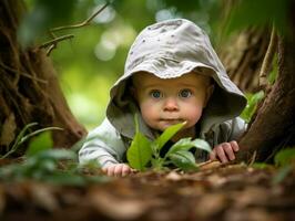 adorable bebé explorador el naturaleza ai generativo foto