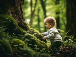 adorable bebé explorador el naturaleza ai generativo foto