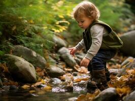 Adorable baby exploring the nature AI Generative photo