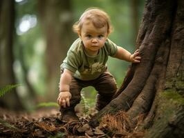 adorable bebé explorador el naturaleza ai generativo foto