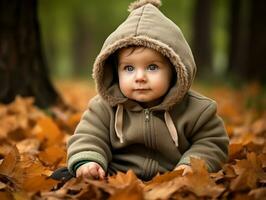 Adorable baby exploring the nature AI Generative photo