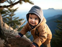 adorable bebé explorador el naturaleza ai generativo foto