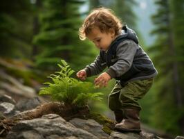 adorable bebé explorador el naturaleza ai generativo foto