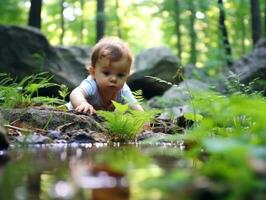 Adorable baby exploring the nature AI Generative photo