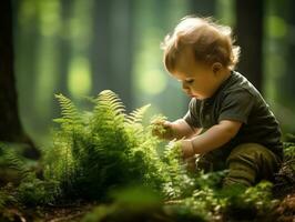 Adorable baby exploring the nature AI Generative photo