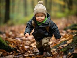 Adorable baby exploring the nature AI Generative photo