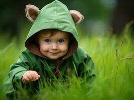 adorable bebé explorador el naturaleza ai generativo foto