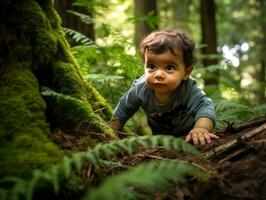 adorable bebé explorador el naturaleza ai generativo foto