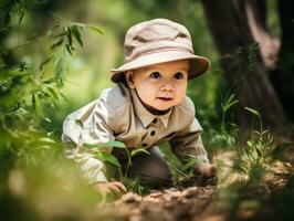 Adorable baby exploring the nature AI Generative photo