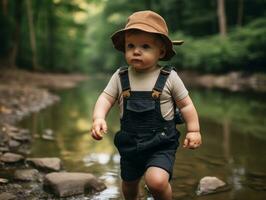 adorable bebé explorador el naturaleza ai generativo foto