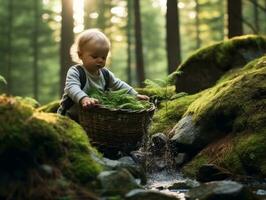 adorable bebé explorador el naturaleza ai generativo foto