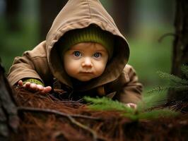 adorable bebé explorador el naturaleza ai generativo foto