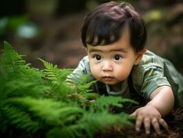 Adorable baby exploring the nature AI Generative photo