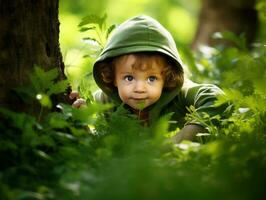 adorable bebé explorador el naturaleza ai generativo foto