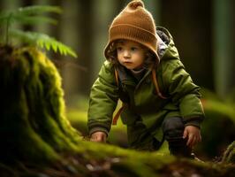 adorable bebé explorador el naturaleza ai generativo foto