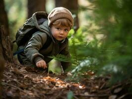 Adorable baby exploring the nature AI Generative photo