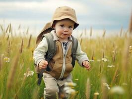 adorable bebé explorador el naturaleza ai generativo foto