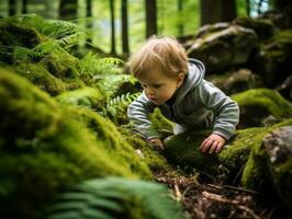 Adorable baby exploring the nature AI Generative photo