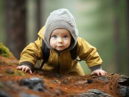 adorable bebé explorador el naturaleza ai generativo foto