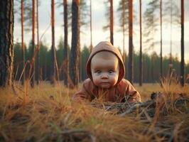 adorable bebé explorador el naturaleza ai generativo foto