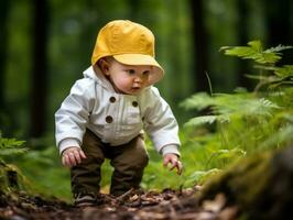 Adorable baby exploring the nature AI Generative photo