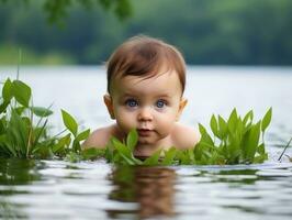 adorable bebé explorador el naturaleza ai generativo foto