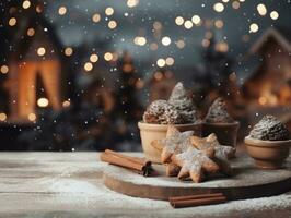 Christmas composition with copy space bokeh background AI Generative photo