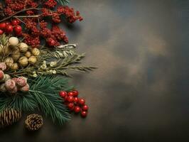 Christmas composition with copy space bokeh background AI Generative photo