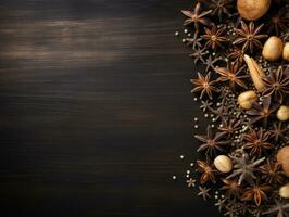 Christmas composition with copy space bokeh background AI Generative photo