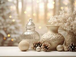 Christmas composition with copy space bokeh background AI Generative photo