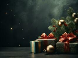 Christmas composition with copy space bokeh background AI Generative photo