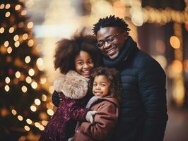 The african american family enjoys celebrating Christmas Eve together AI Generative photo