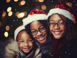 The african american family enjoys celebrating Christmas Eve together AI Generative photo