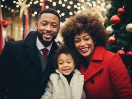 The african american family enjoys celebrating Christmas Eve together AI Generative photo