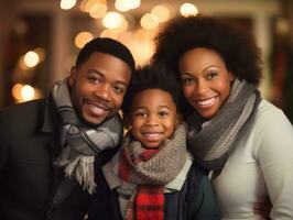 The african american family enjoys celebrating Christmas Eve together AI Generative photo