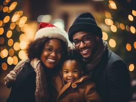 The african american family enjoys celebrating Christmas Eve together AI Generative photo